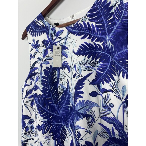 NWT Talbots Sateen Flounce Hem A Line Dress Blue Fern Tropical Print Size 12 - Picture 7 of 11